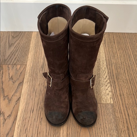 Jimmy Choo Dark Brown Suede Biker Boots - Picture 3 of 10